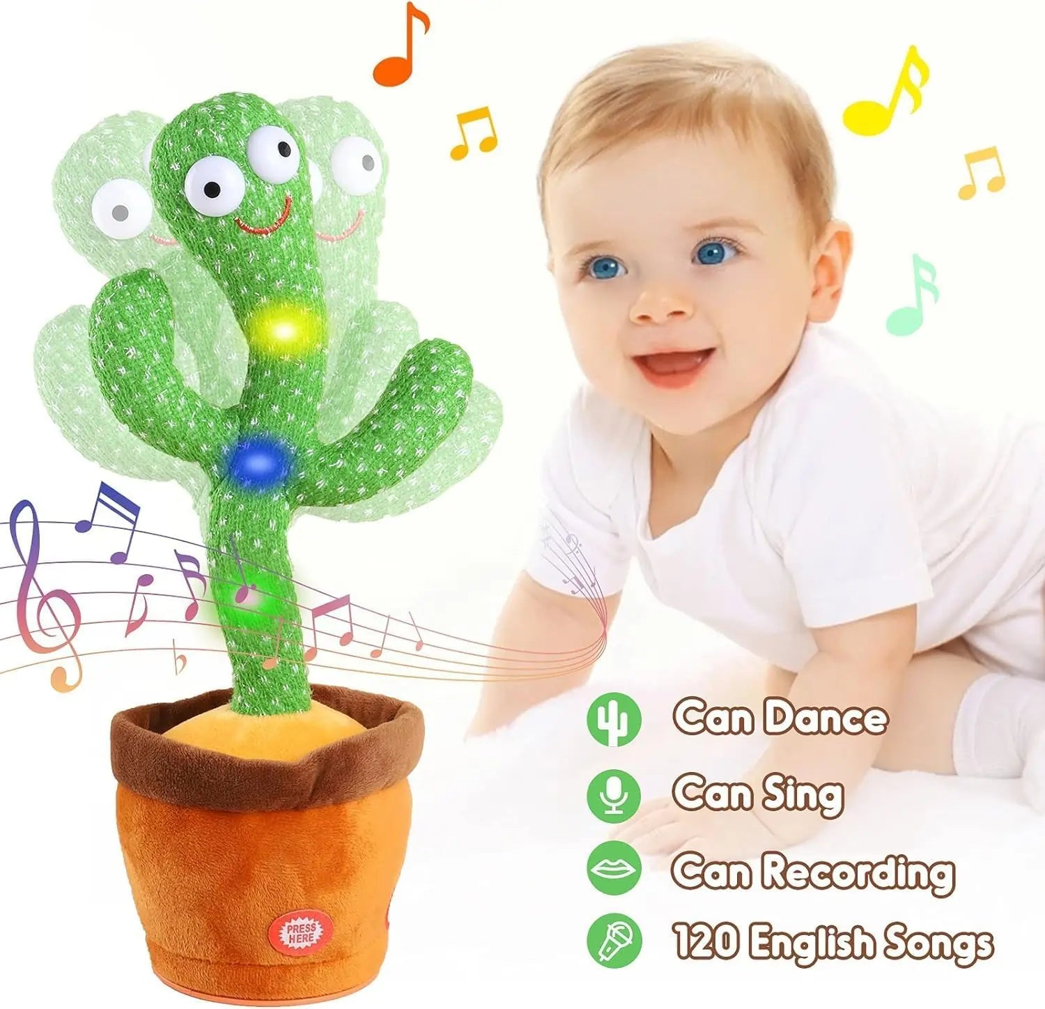 Dancing Talking Cactus Toy for Kids – USB Rechargeable Musical Plush Toy That Repeats, Sings, Lights Up & Dances – Educational Baby Toy for Boys & Girls (18+ Months)
