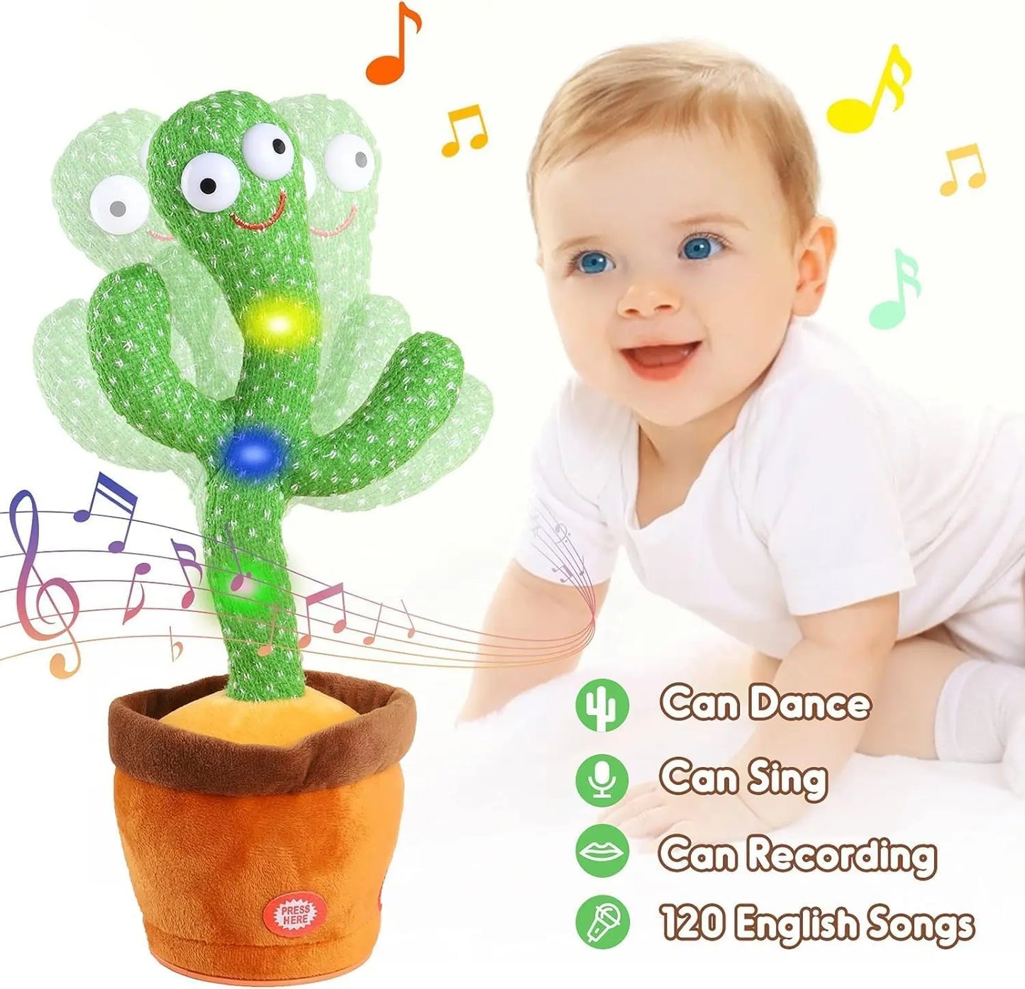 Dancing Talking Cactus Toy for Kids – USB Rechargeable Musical Plush Toy That Repeats, Sings, Lights Up & Dances – Educational Baby Toy for Boys & Girls (18+ Months)