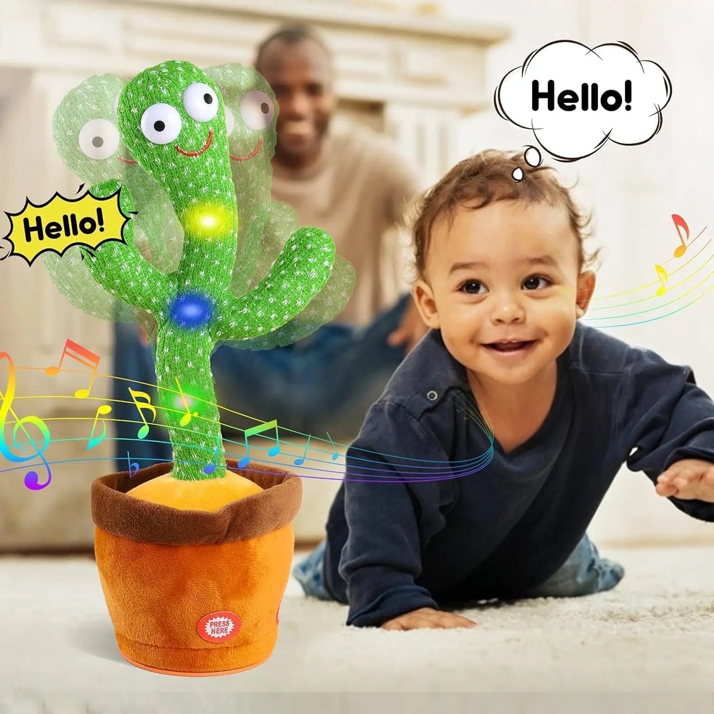 Dancing Talking Cactus Toy for Kids – USB Rechargeable Musical Plush Toy That Repeats, Sings, Lights Up & Dances – Educational Baby Toy for Boys & Girls (18+ Months)