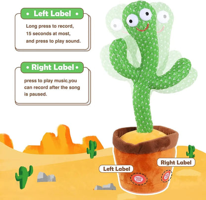 Dancing Talking Cactus Toy for Kids – USB Rechargeable Musical Plush Toy That Repeats, Sings, Lights Up & Dances – Educational Baby Toy for Boys & Girls (18+ Months)